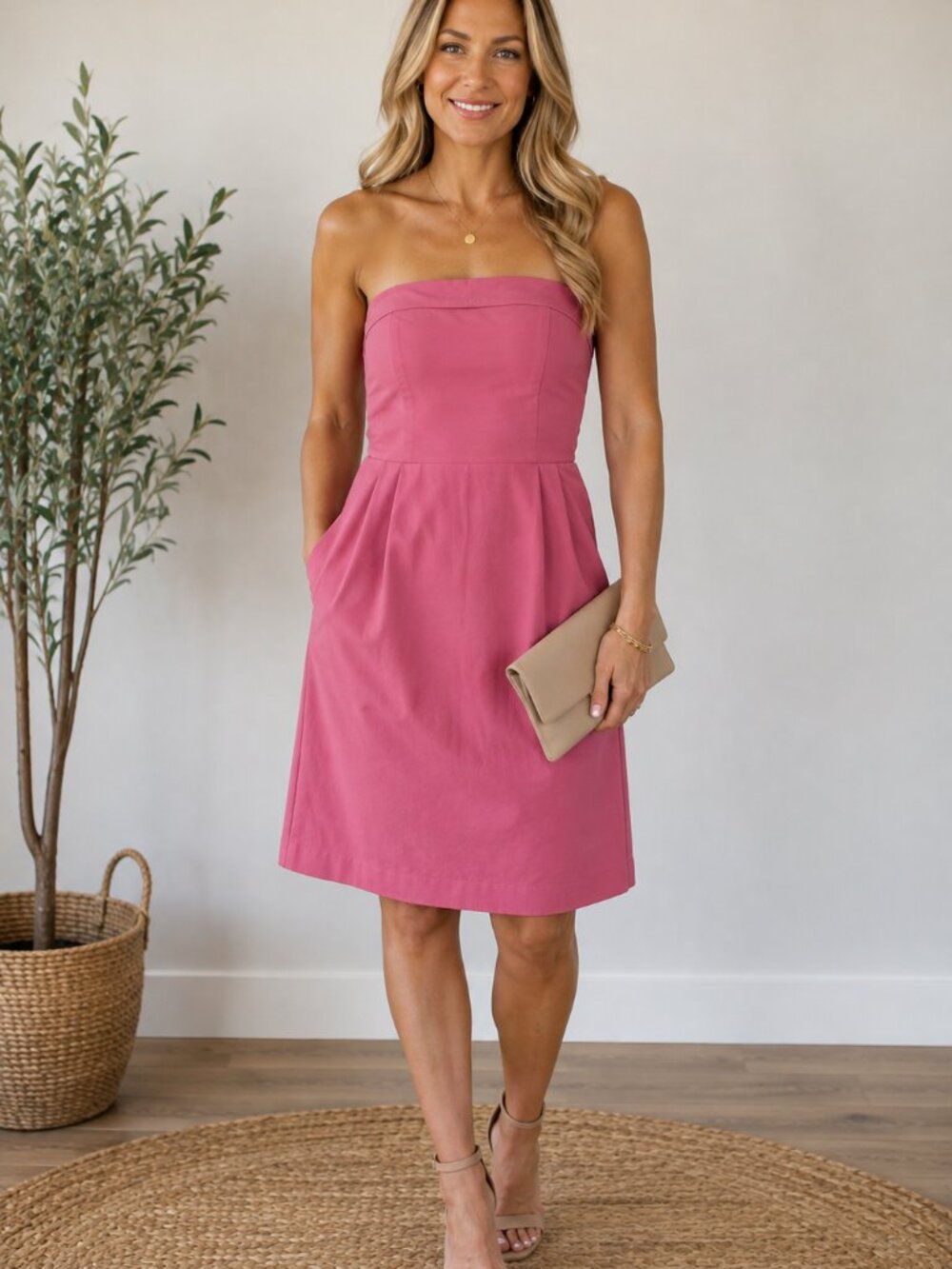Theory Tyraa Strapless Dress Hot Pink 100% Cotton Made in USA Size 8